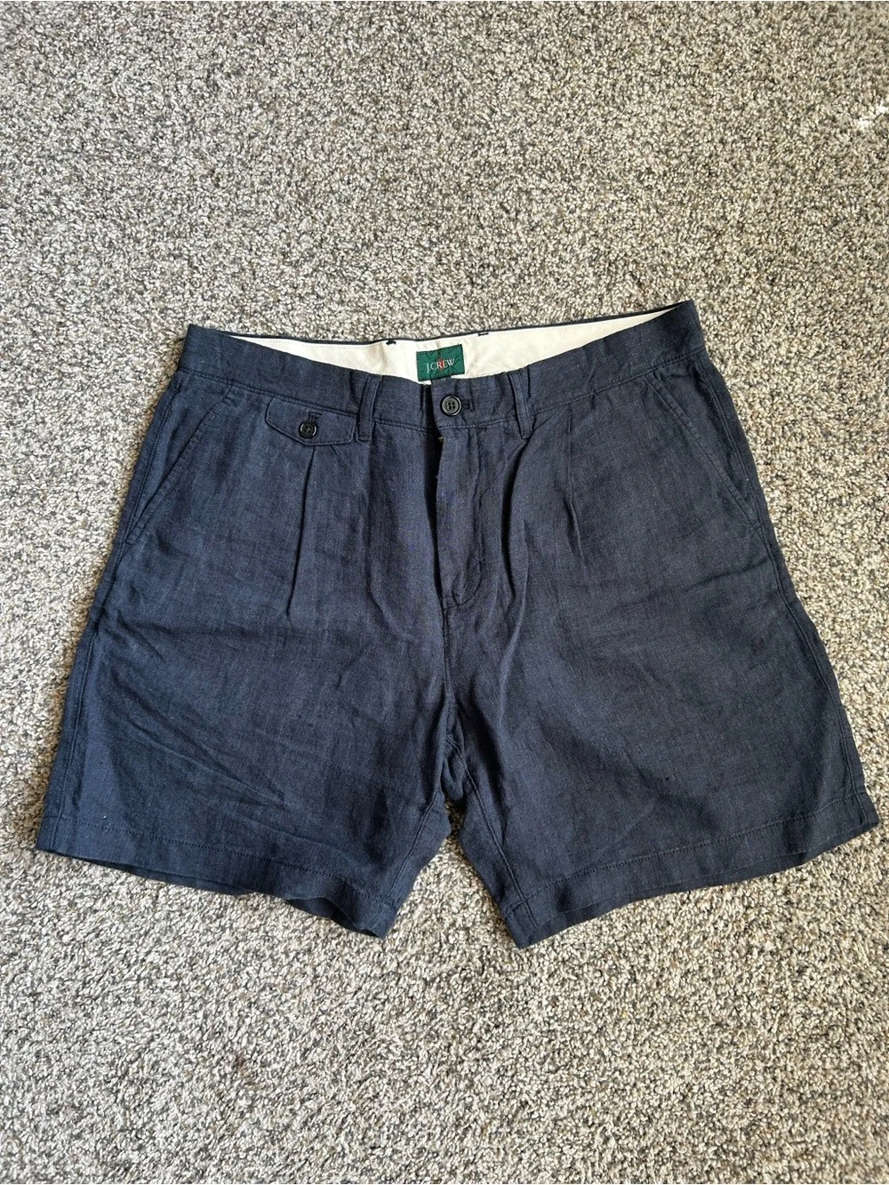 J. Crew Dark Navy Linen Flat Front Men's Shorts